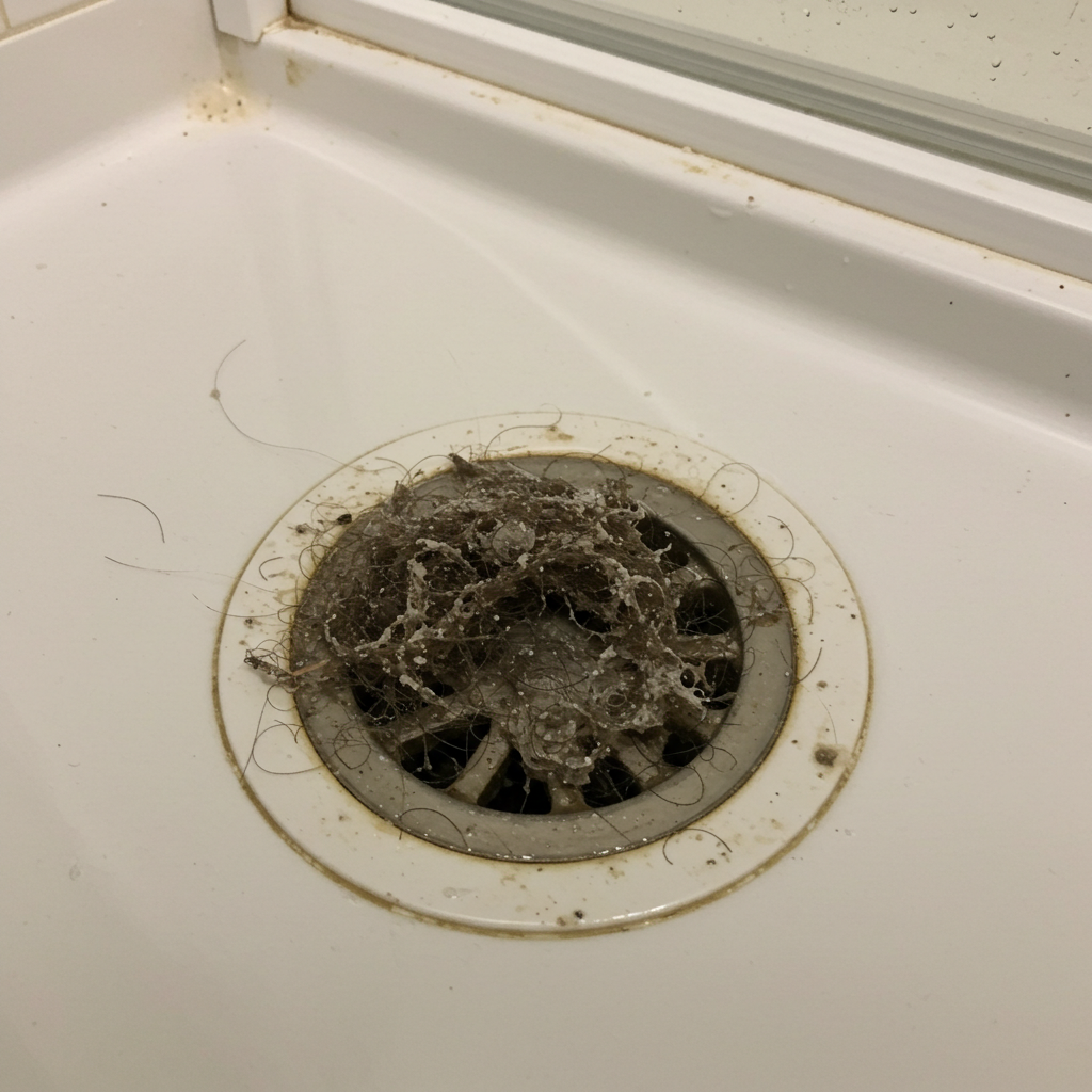 A clogged shower drain in need of drain cleaning in Jacksonville FL
