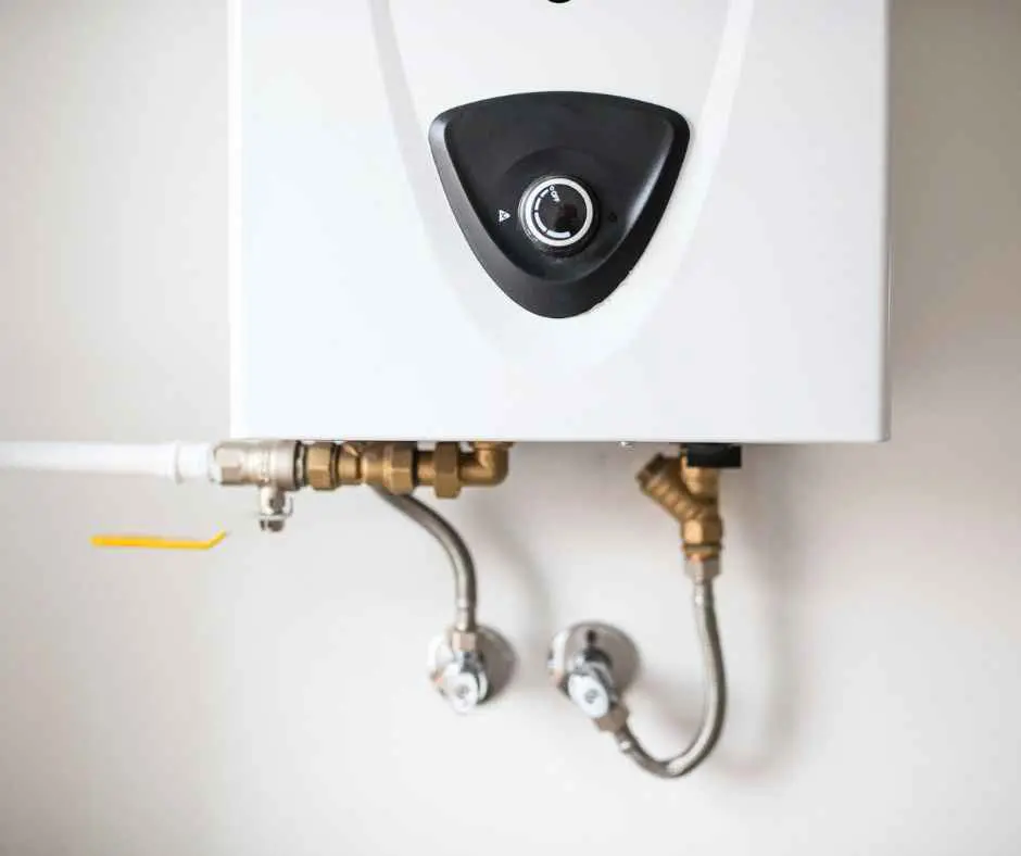 Tankless water heater mounted on a wall